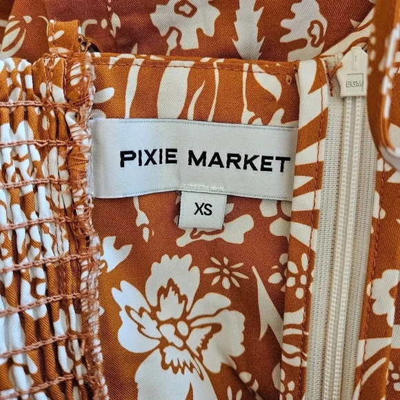 Pixie Market Custom Adobe Boho Floral Sundress Print Knot Midi Dress Size XS. - Picture 14 of 15